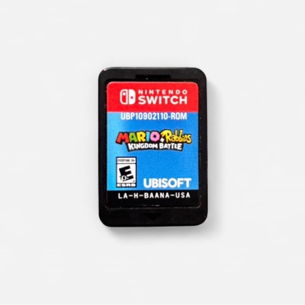 “Mario + Rabbids Kingdom Battle” Game cartridge for the Nintendo Switch.